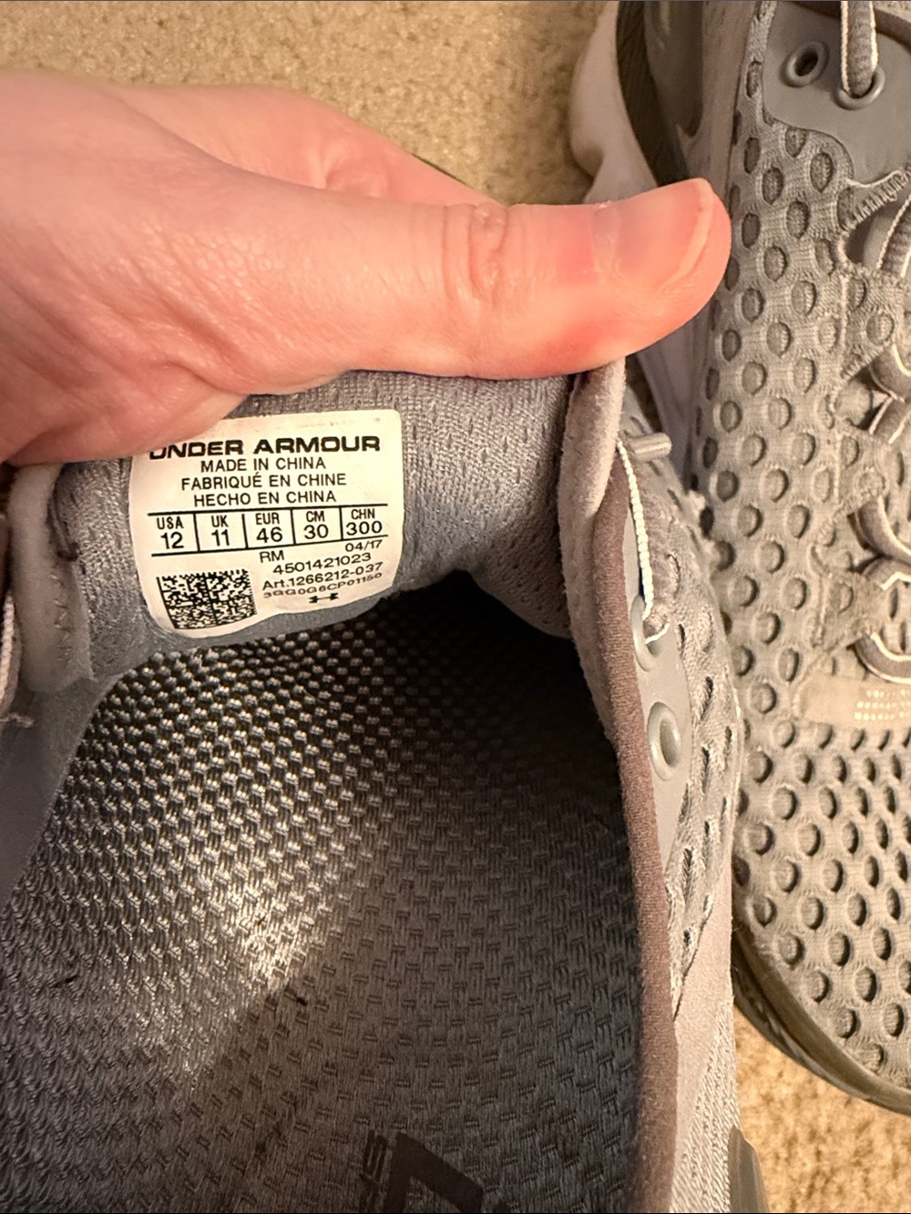 Men's Under Armour Grey Mesh Speedform Gemini 2 Athletic Sneakers - Picture 7 of 7
